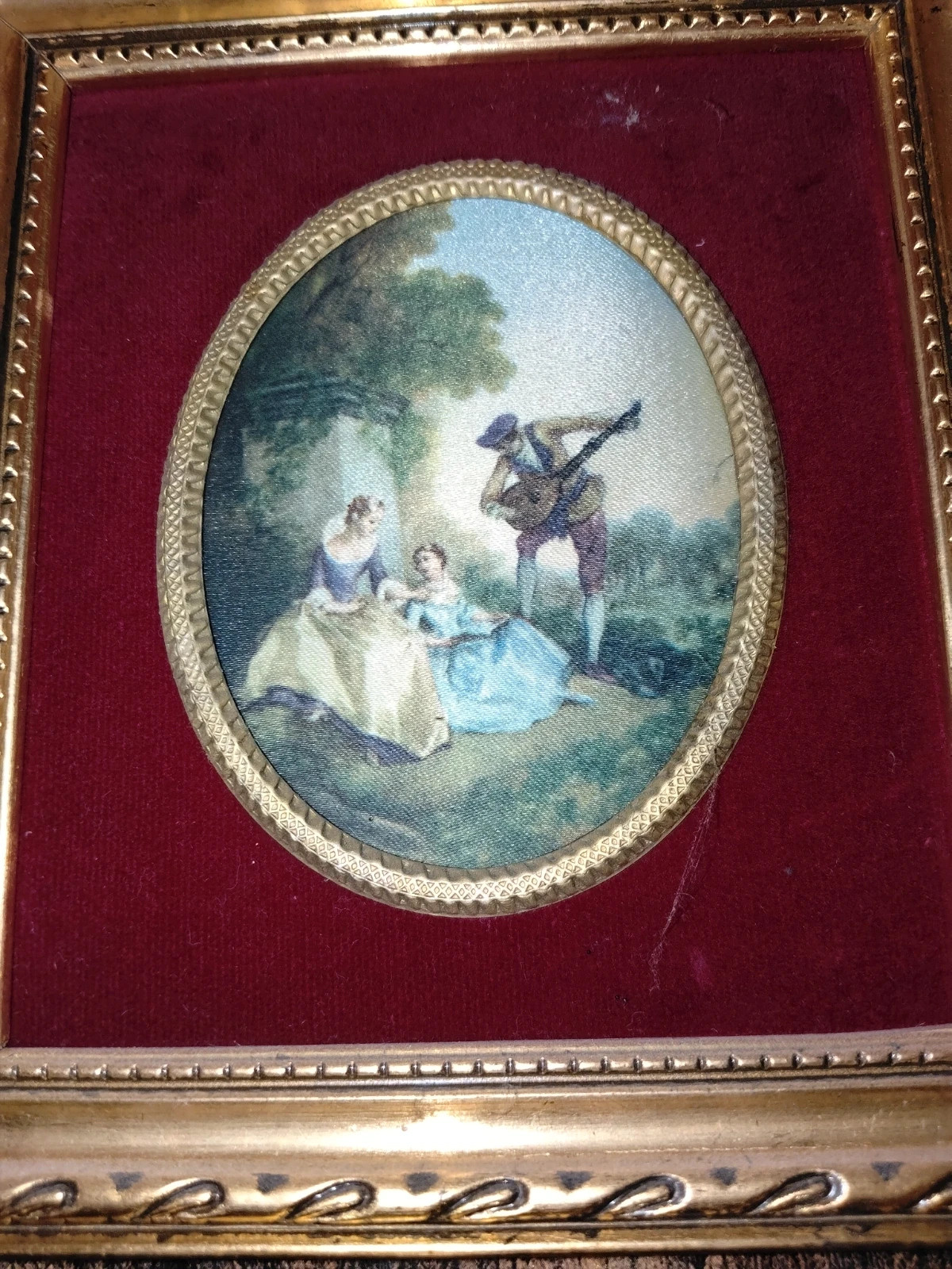 Triptyque de miniatures anciennes style XVIIIe – Cadres dorés & velours bordeaux – Fait Main 2