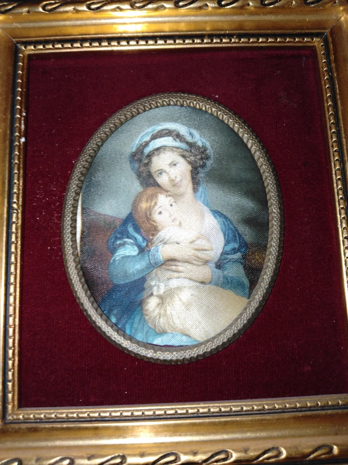 Triptyque de miniatures anciennes style XVIIIe – Cadres dorés & velours bordeaux – Fait Main 3