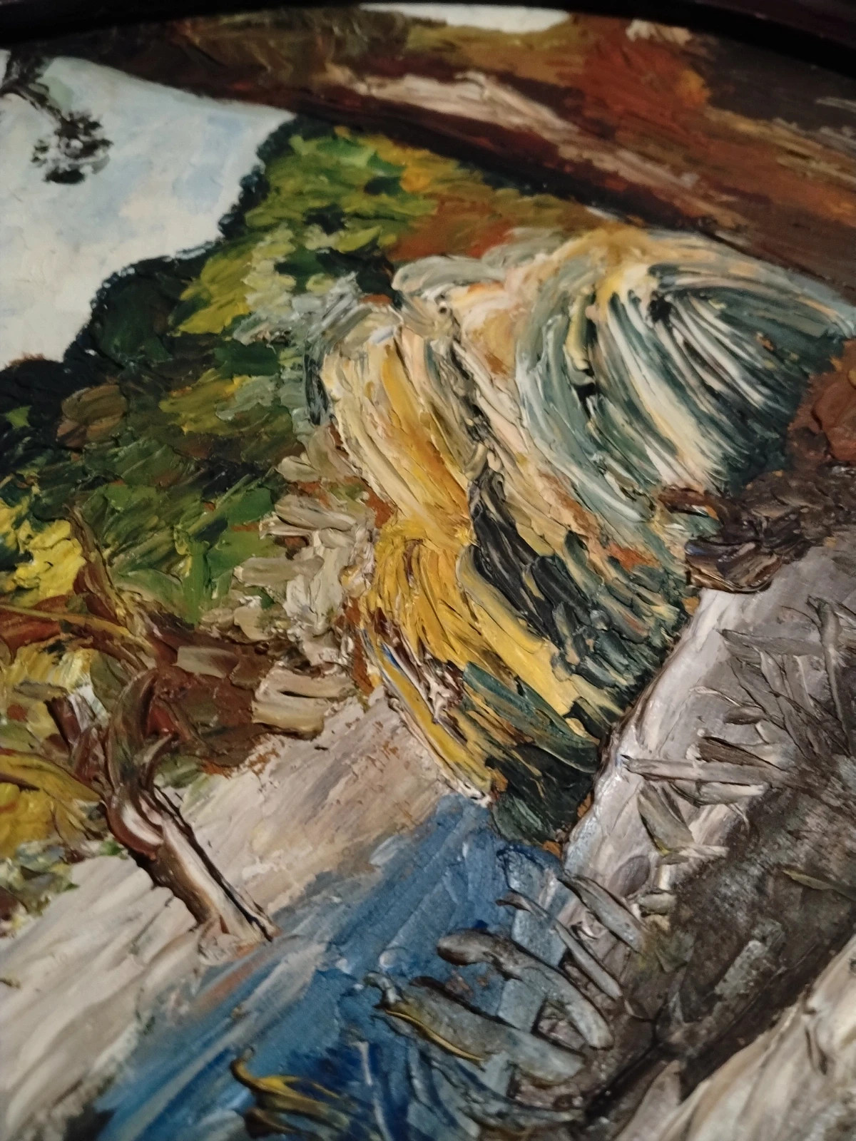 Tableau ancien OVALE unique - Véritable peinture à l'huile Paysage & Cadre doré – Fabrication Artisanale 4