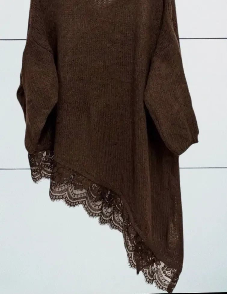 Pull Asymétrique dentelle marron – Camillia – taille Taille unique 2