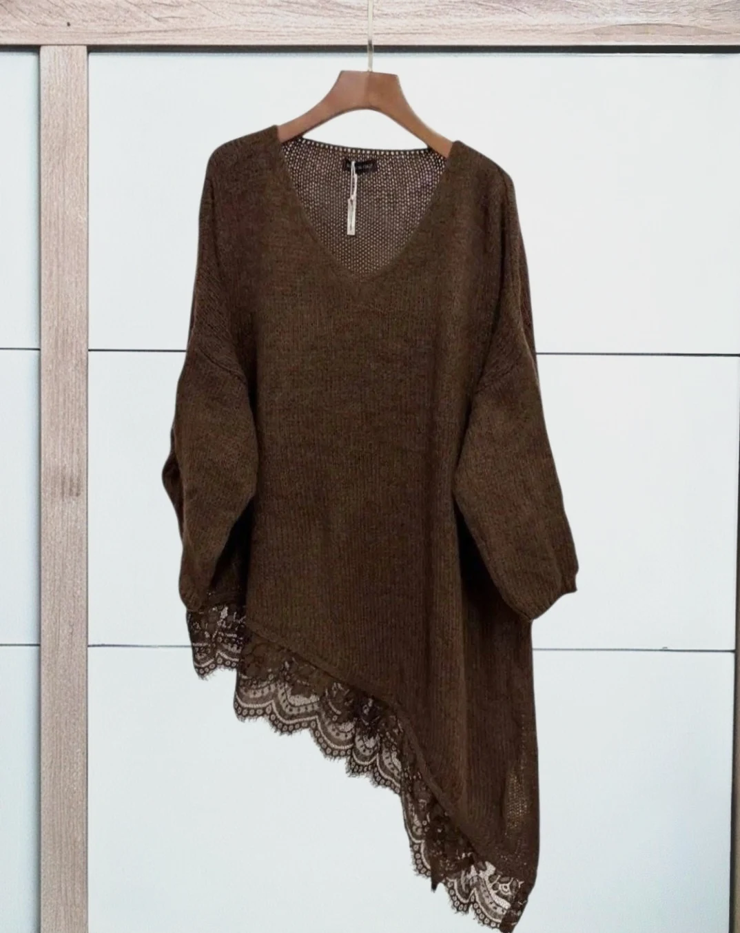 Pull Asymétrique dentelle marron