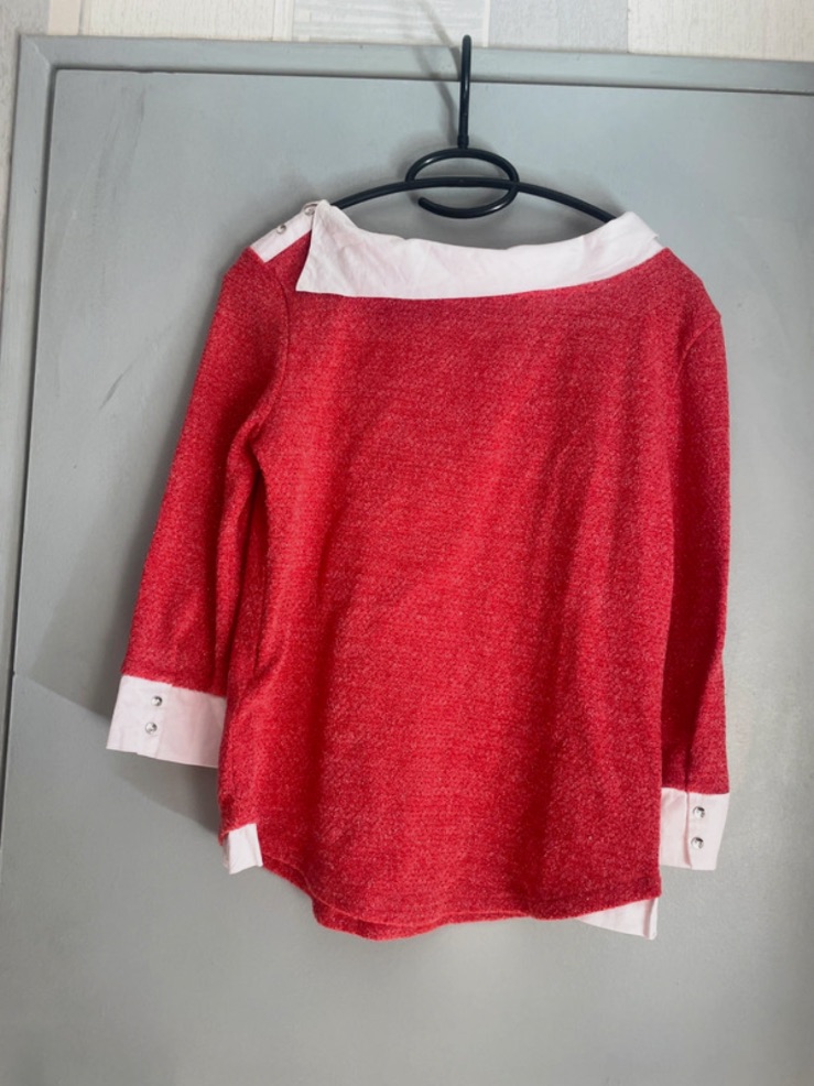 Pull Bréal rouge et blanc effet chemise, manches 3/4, détails boutons – Taille S – Bréal – taille S 2