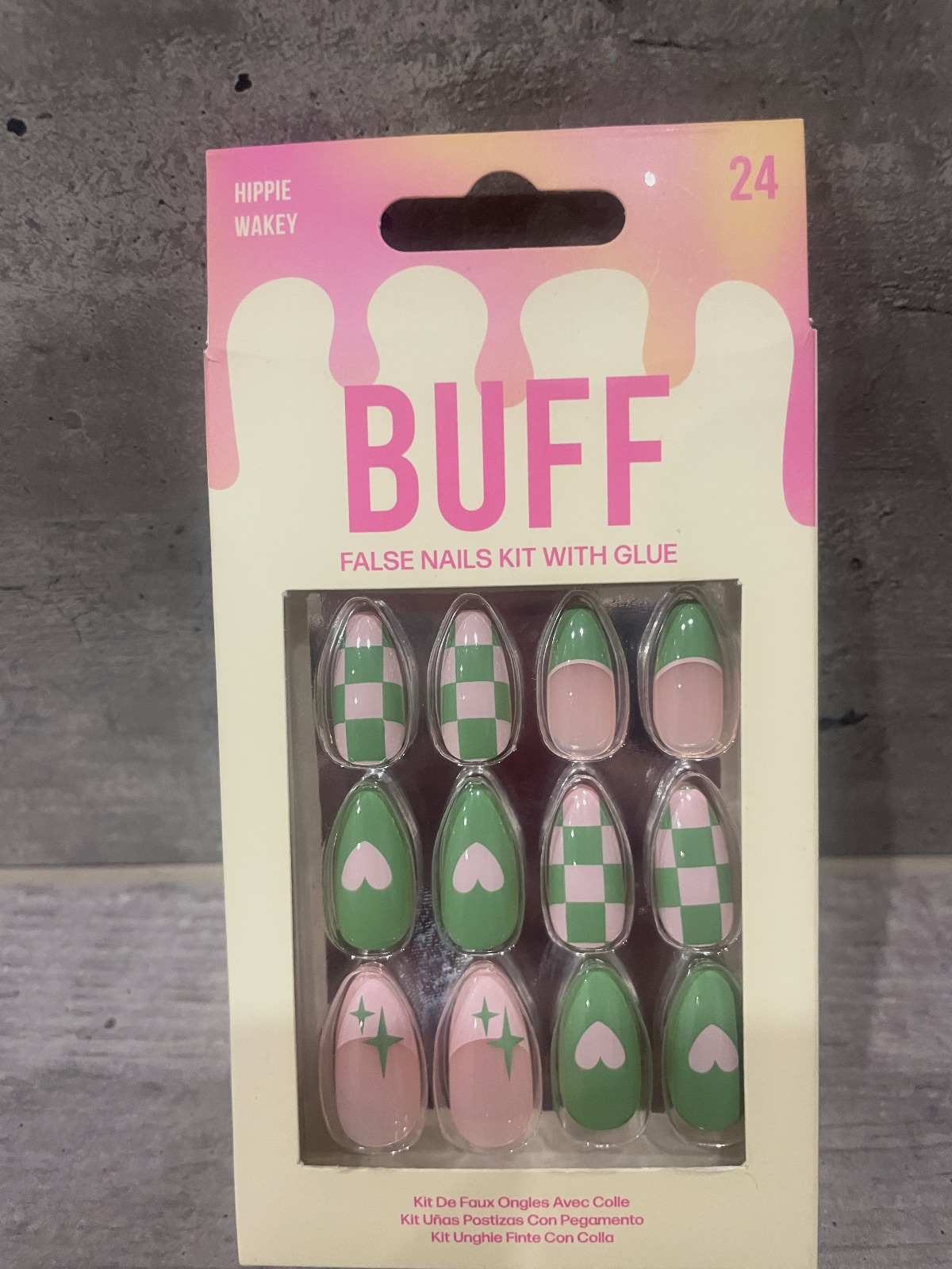 Kit faux ongles BUFF vert et rose neuf – 24 pièces – Sans marque 3