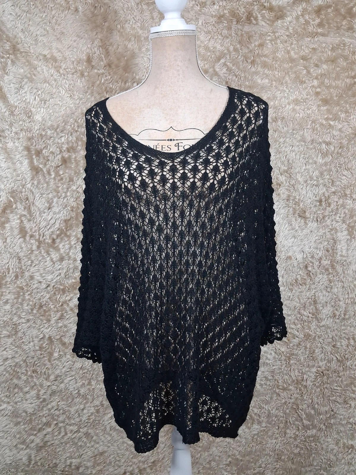 Pull tunique noir ajouré oversize très loose jusqu’au 56 – taille 7XL / 54 / 26