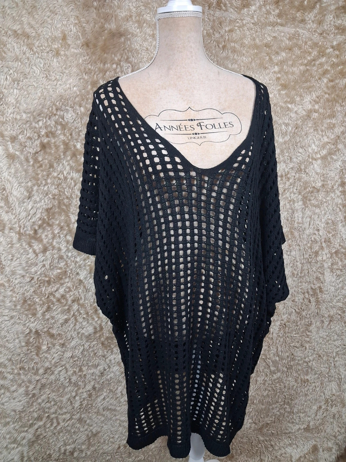 Pull tunique Yours noir ajouré oversize taille 54/56 – Yours – taille 8XL / 56 / 28 2