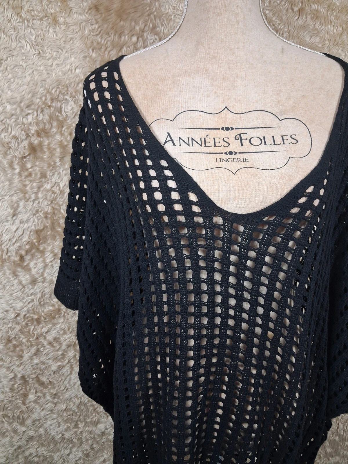 Pull tunique Yours noir ajouré oversize taille 54/56 – Yours – taille 8XL / 56 / 28 3