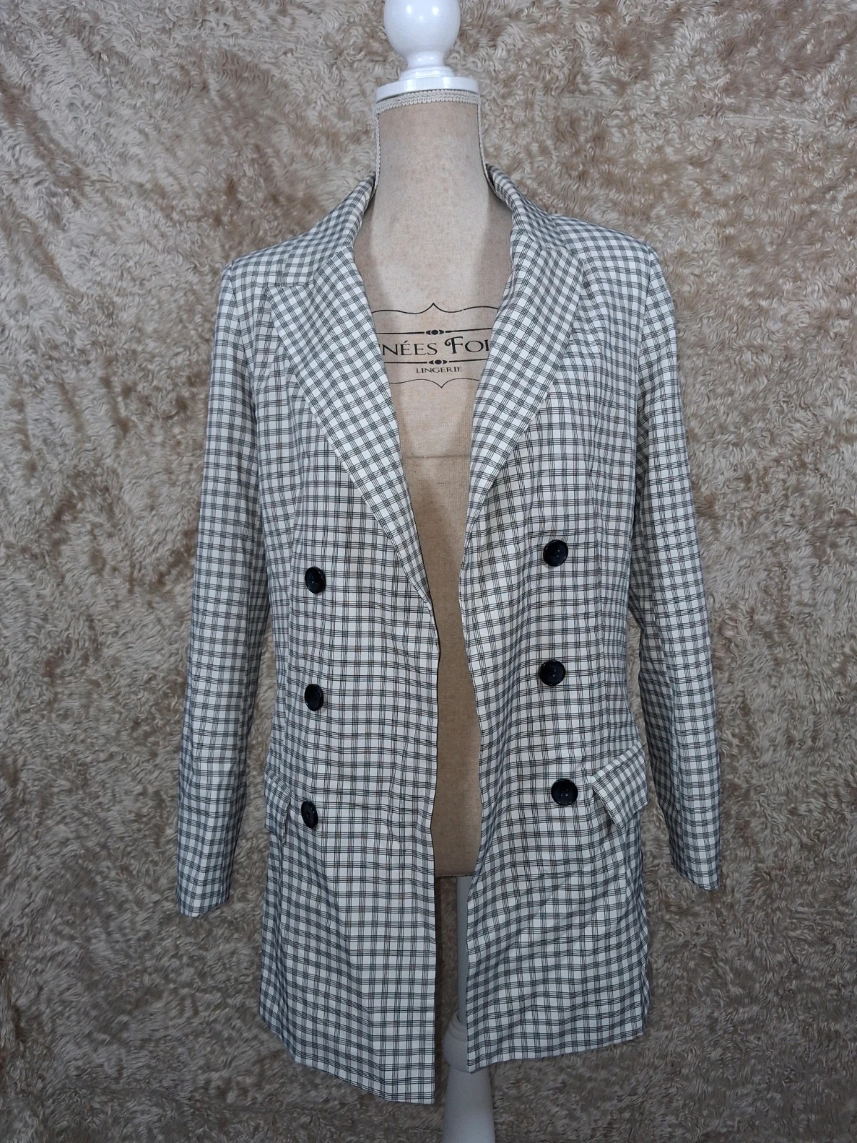 Blazer long Missguided à carreaux noir et blanc taille 40 L