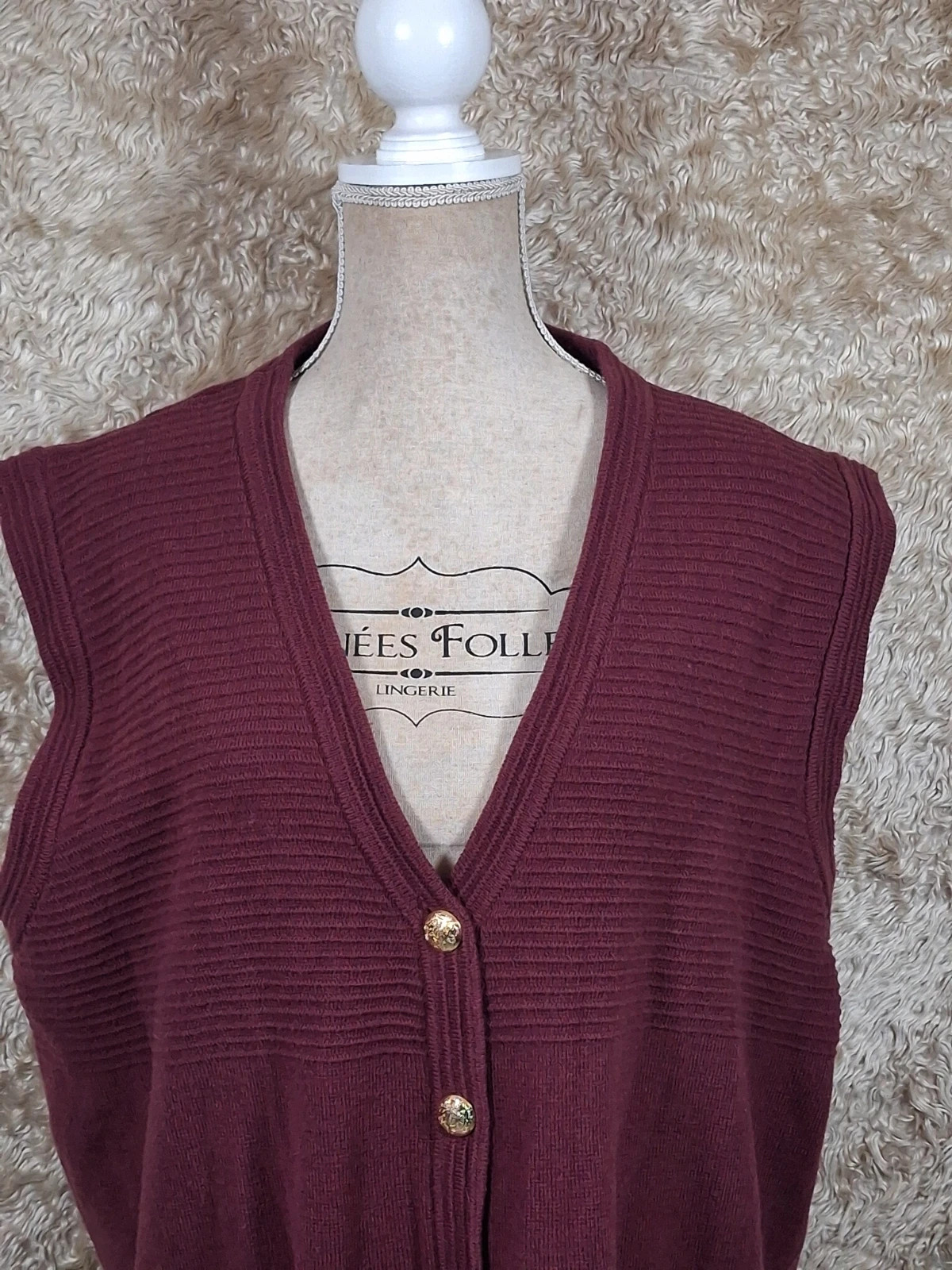Gilet long sans manches bordeaux boutons dorés taille 52 – Vintage Chic – taille 5XL / 50 / 22 2