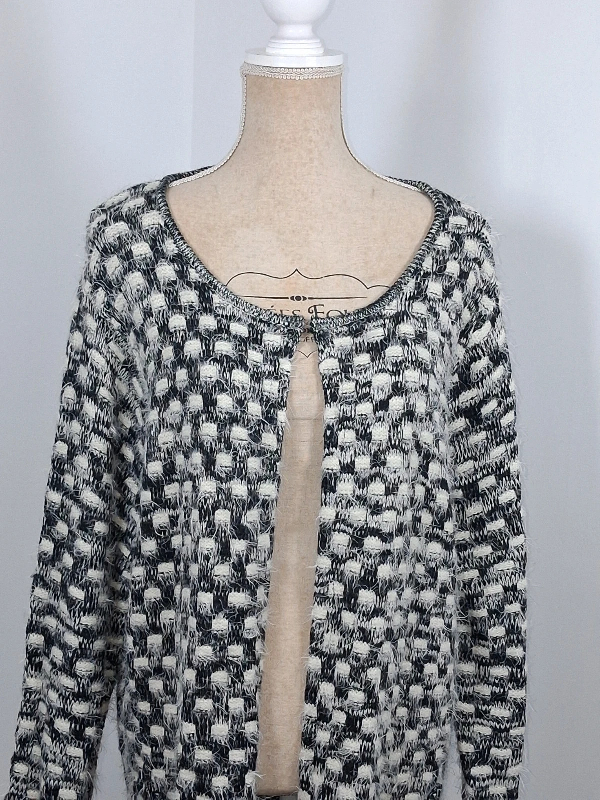 Gilet long femme MS Mode XXL noir blanc écru duveteux cardigan chaud cocooning – M&S Mode – taille XXL / 44 / 16 2