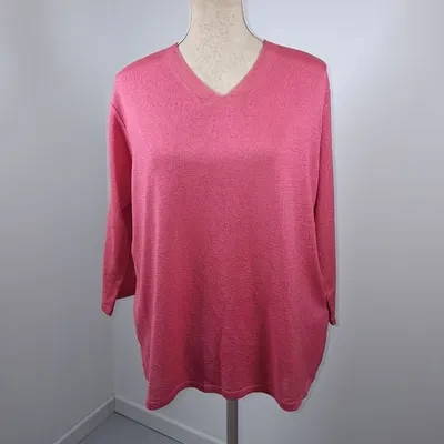 Fileuse d'Arvor Pull Femme T5 XL XXL Rose Framboise Fuchsia Maille Fine Col V Grande Taille – Fileuse d'Arvor – taille XL / 42 / 14 5