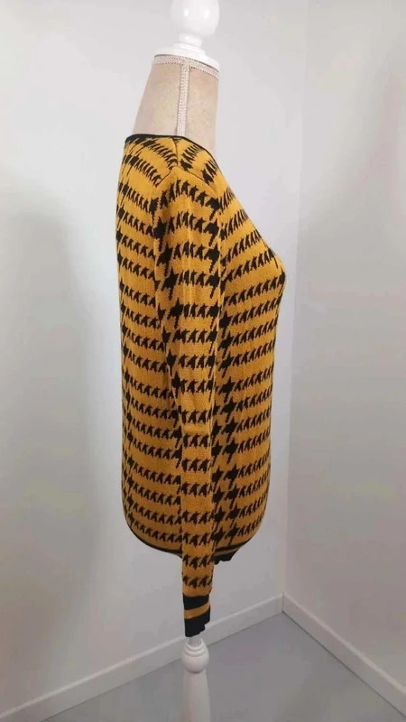 Zamba Pull Femme T38 Jaune Moutarde Noir Pied-de-Poule Maille Extensible Chic – Zamba – taille S / 36 / 8 3