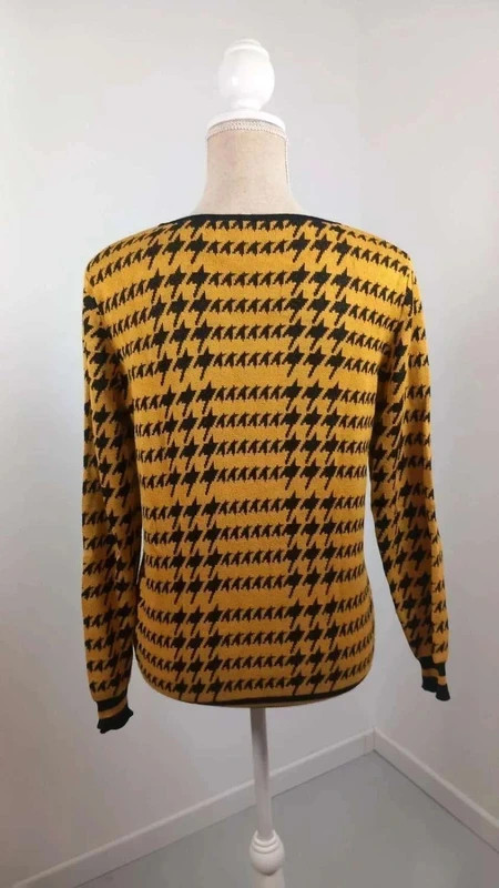 Zamba Pull Femme T38 Jaune Moutarde Noir Pied-de-Poule Maille Extensible Chic – Zamba – taille S / 36 / 8 5