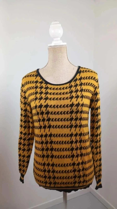 Zamba Pull Femme T38 Jaune Moutarde Noir Pied-de-Poule Maille Extensible Chic – Zamba – taille S / 36 / 8 2
