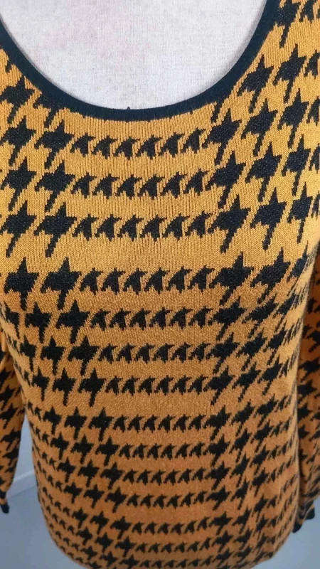 Zamba Pull Femme T38 Jaune Moutarde Noir Pied-de-Poule Maille Extensible Chic – Zamba – taille S / 36 / 8 4