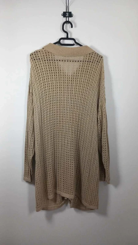 Size Up Gilet Long T54/56 Beige Nude Maille Ajourée Col Chemise Zip Grande Taille Chic – Size up – taille 6XL / 52 / 24 2