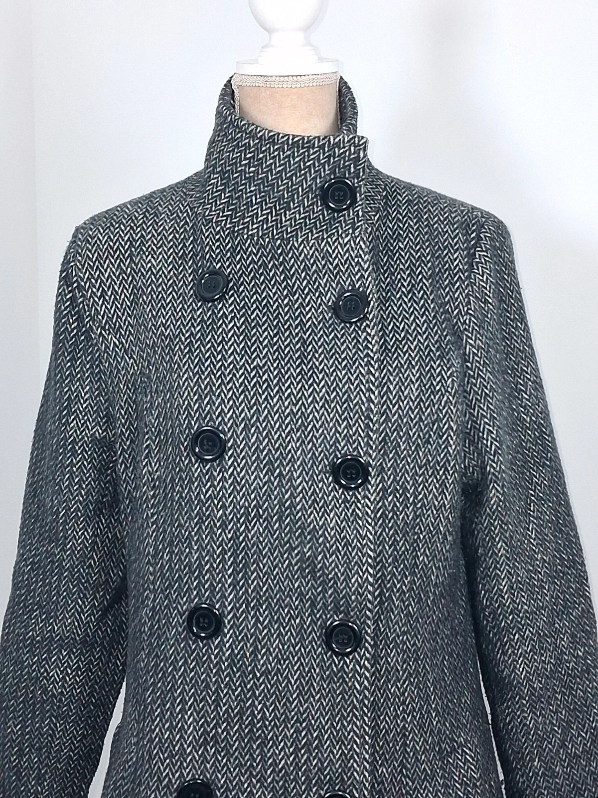 Manteau Mim Femme T42 L Gris Chiné Chevrons Double Boutonnage Col Montant Chic Hiver – Mim – taille L / 40 / 12 2