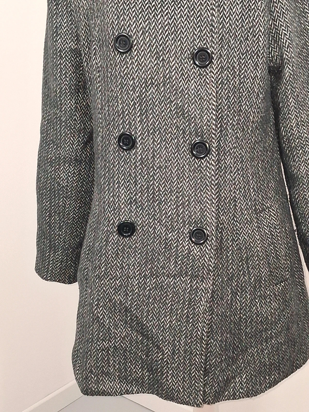 Manteau Mim Femme T42 L Gris Chiné Chevrons Double Boutonnage Col Montant Chic Hiver – Mim – taille L / 40 / 12 3