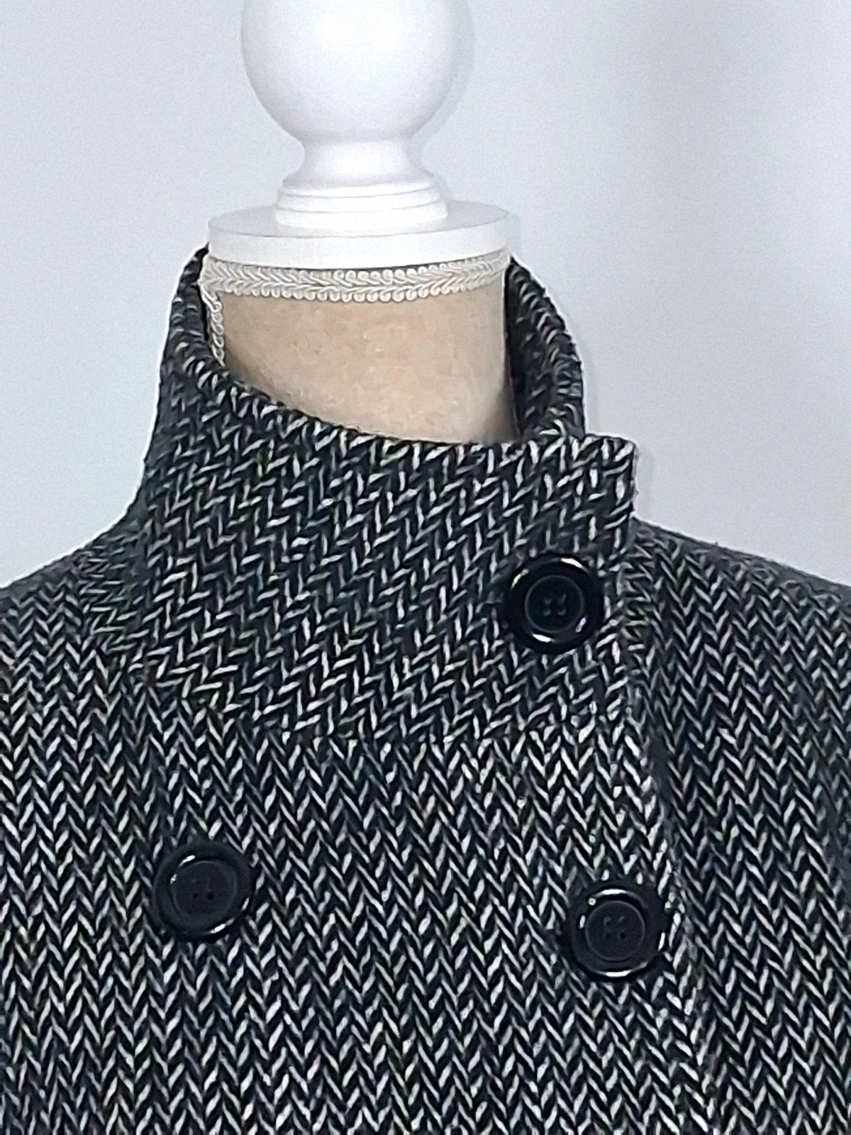 Manteau Mim Femme T42 L Gris Chiné Chevrons Double Boutonnage Col Montant Chic Hiver – Mim – taille L / 40 / 12 5