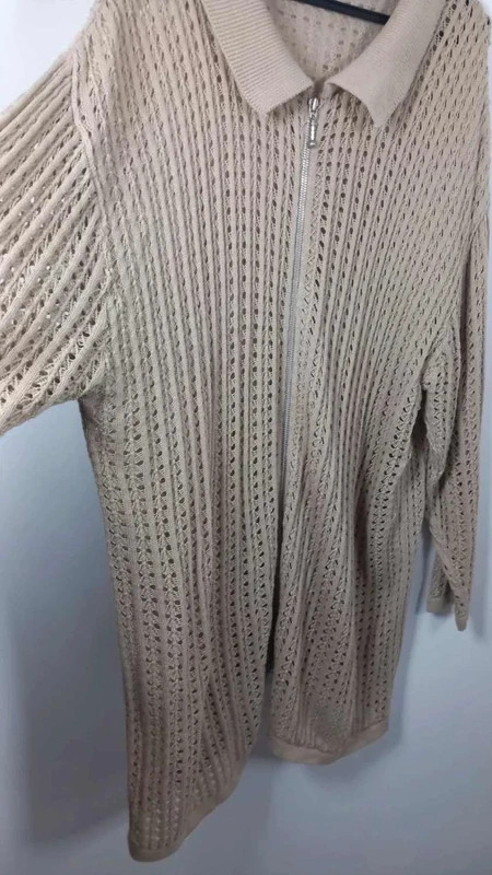 Size Up Gilet Long T54/56 Beige Nude Maille Ajourée Col Chemise Zip Grande Taille Chic – Size up – taille 6XL / 52 / 24 4
