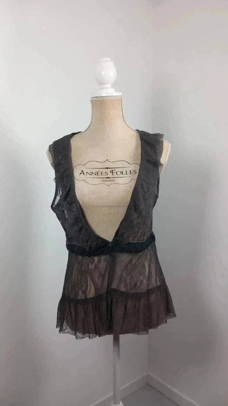 Street One Gilet Femme T38 M Noir Dentelle Florale Sans Manches Volants Bohème Chic