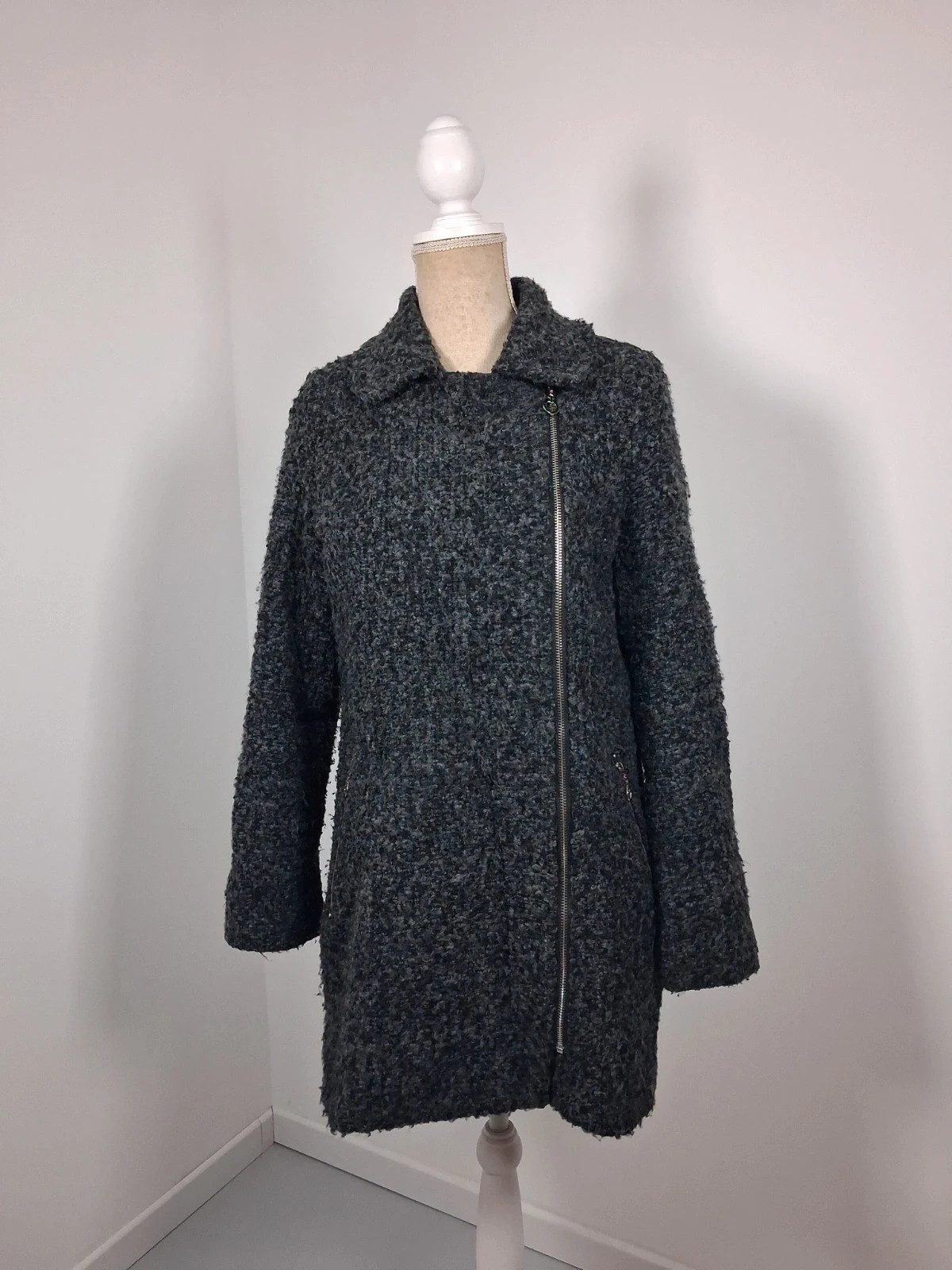 Manteau femme Armand Thiery gris chiné - Laine et bouclette - Taille 36/38 (T1)
