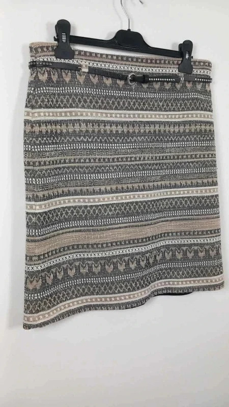 Armand Thierry Jupe T38 Droite Crayon Jacquard Beige Gris Doublée Ceinture Chic – Armand Thiery – taille S / 36 / 8 5