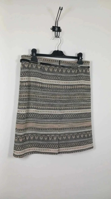 Armand Thierry Jupe T38 Droite Crayon Jacquard Beige Gris Doublée Ceinture Chic