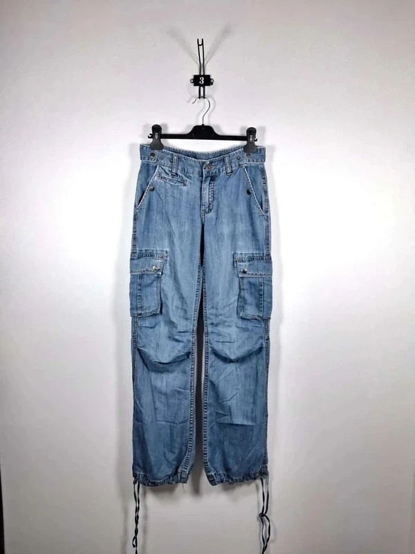Pantalon Cargo Parachute MIM T34 Denim Bleu Clair Y2K – Mim – taille XXS / 32 / 4 2