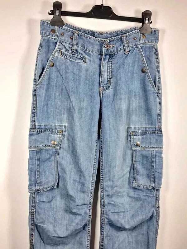 Pantalon Cargo Parachute MIM T34 Denim Bleu Clair Y2K