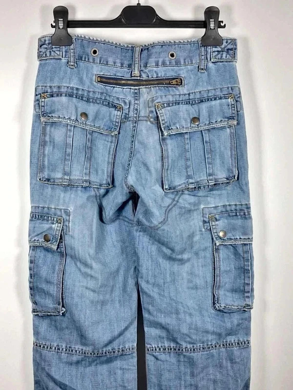 Pantalon Cargo Parachute MIM T34 Denim Bleu Clair Y2K – Mim – taille XXS / 32 / 4 4