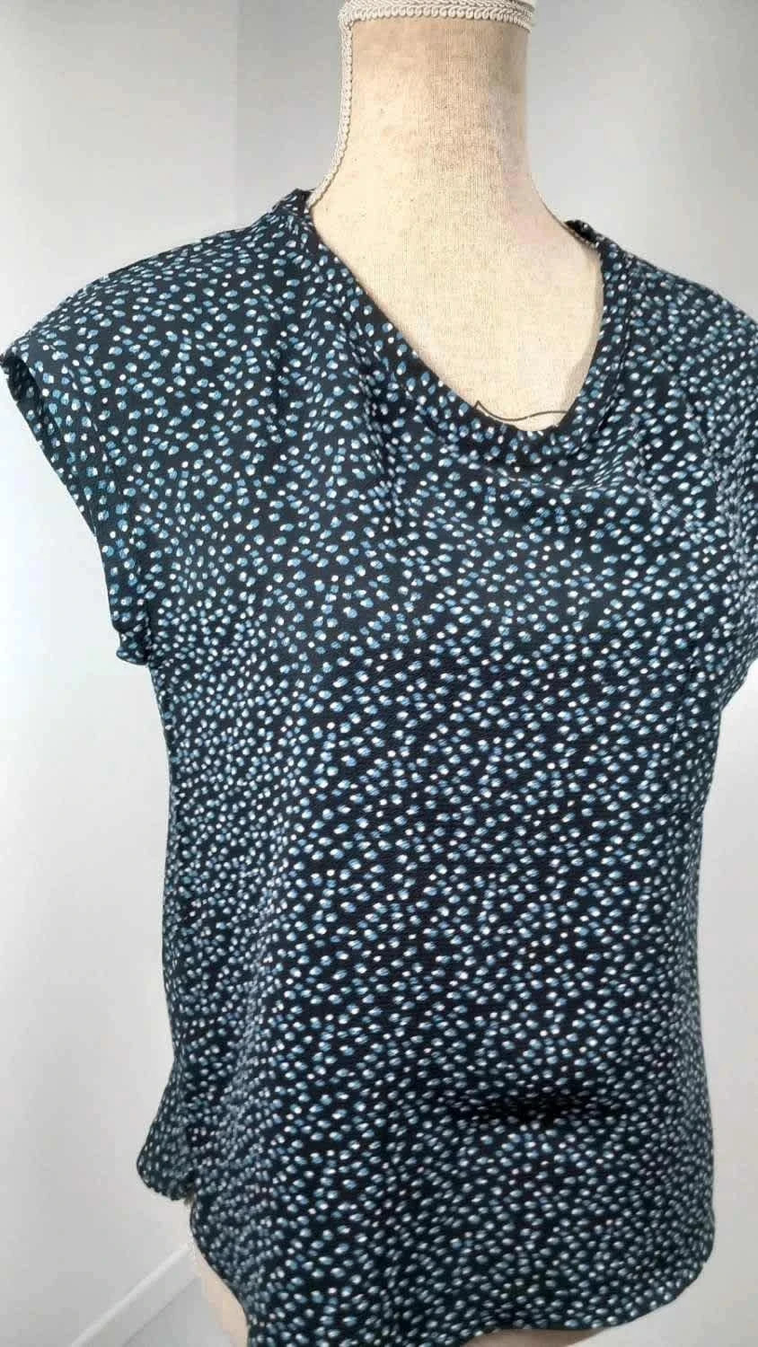 Top MANGO Fluide Imprimé Pois Bleu Marine & Blanc - Taille XS - Col Bénitier - Très bon état – Mango – taille XS / 34 / 6 2