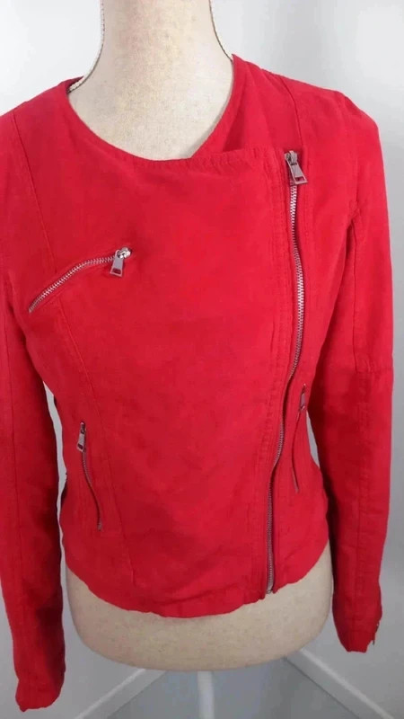 Laura Jo Perfecto Femme T S Rouge Suédine Veste Cintrée Rock Chic Zips Argentés – Laura Jo – taille S / 36 / 8 2