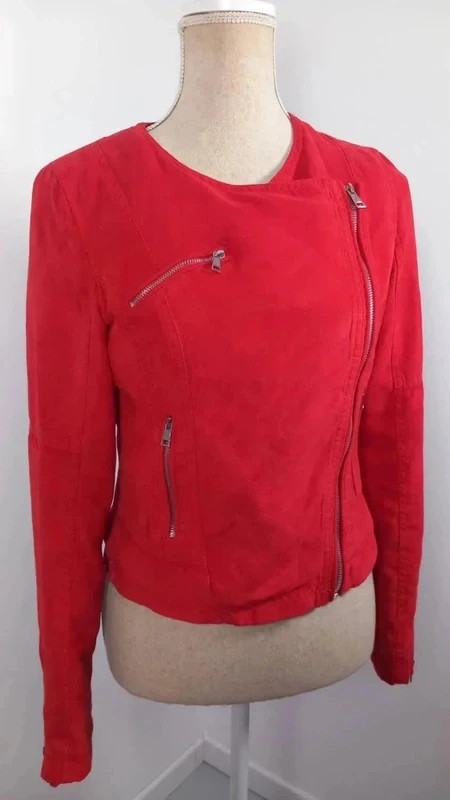 Laura Jo Perfecto Femme T S Rouge Suédine Veste Cintrée Rock Chic Zips Argentés – Laura Jo – taille S / 36 / 8 3