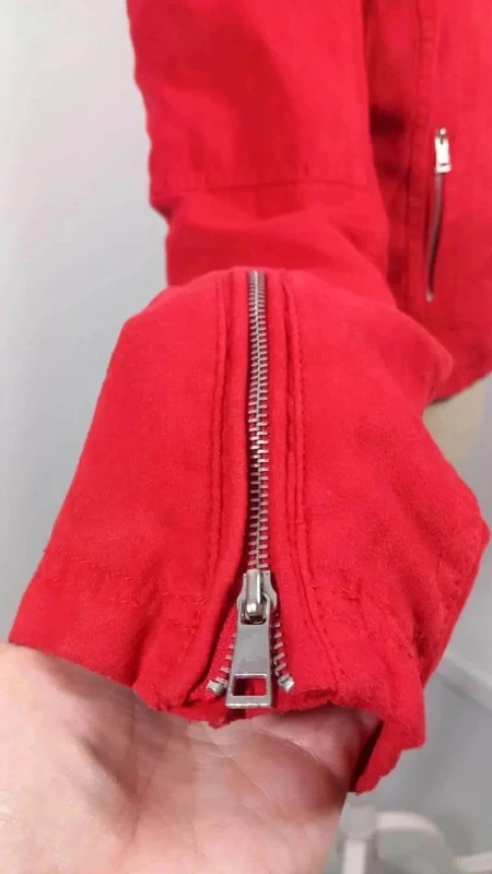 Laura Jo Perfecto Femme T S Rouge Suédine Veste Cintrée Rock Chic Zips Argentés – Laura Jo – taille S / 36 / 8 4