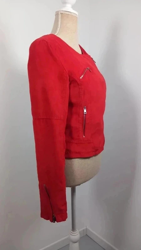 Laura Jo Perfecto Femme T S Rouge Suédine Veste Cintrée Rock Chic Zips Argentés – Laura Jo – taille S / 36 / 8 5