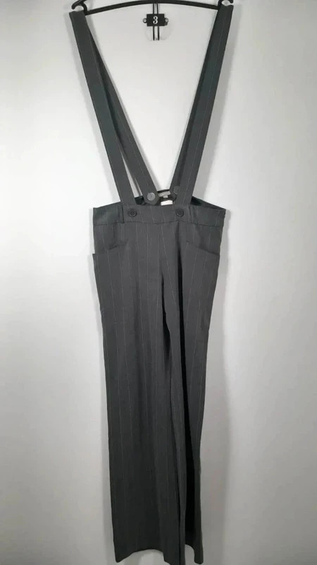 Pantalon Large T38 Bretelles Rayé Gris Anthracite Rétro Chic – ici et maintenant – taille S / 36 / 8 2