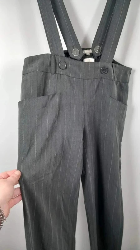 Pantalon Large T38 Bretelles Rayé Gris Anthracite Rétro Chic