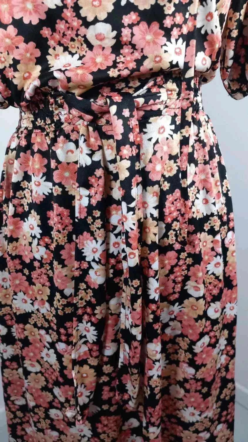Robe mi-longue vintage fleurie neuve – Style Rétro/Romantique – Taille 38 – Détails Perles – Vintage Dressing – taille M / 38 / 10 4