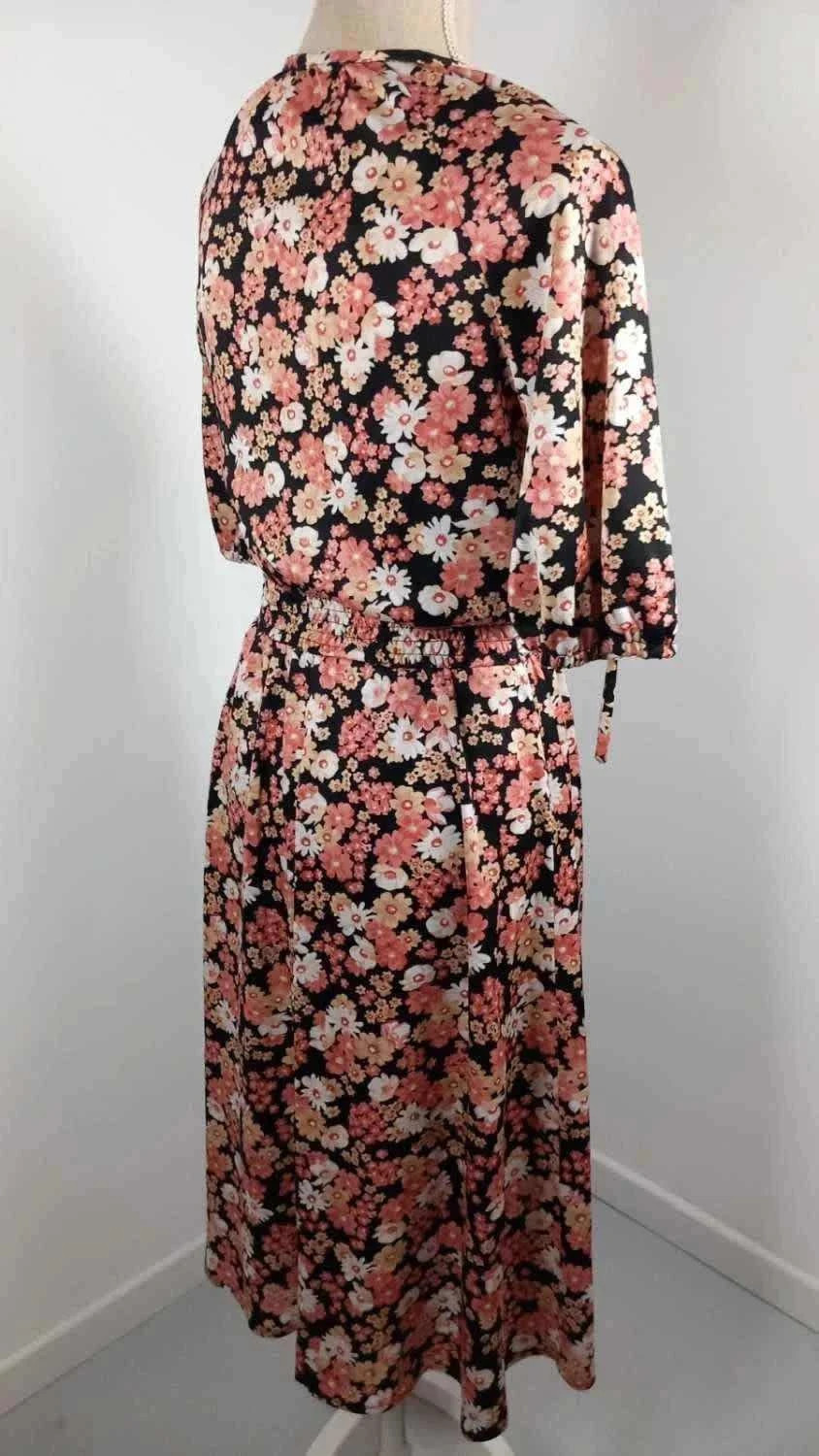 Robe mi-longue vintage fleurie neuve – Style Rétro/Romantique – Taille 38 – Détails Perles – Vintage Dressing – taille M / 38 / 10 5