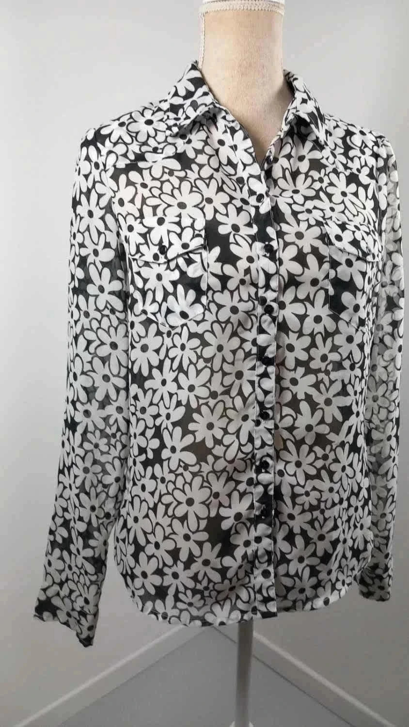 Chemise Fleurie Cache Cache – Noir & Blanc Taille 1 (S) NEUVE – Cache Cache – taille S / 36 / 8 2
