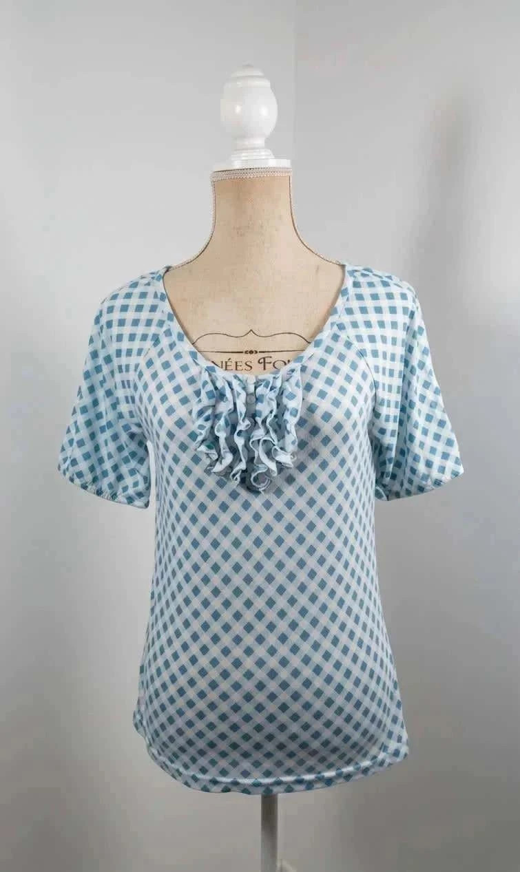 top caroll vichy bleu et blanc à volants - taille 40 - très bon état – Caroll – taille L / 40 / 12