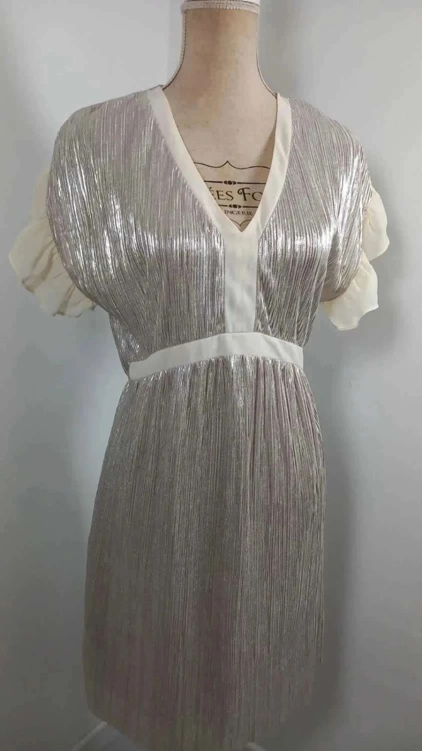 Robe de Cocktail Naf Naf - Argentée & Plissée - Neuve (T36) – Naf Naf – taille S / 36 / 8 2