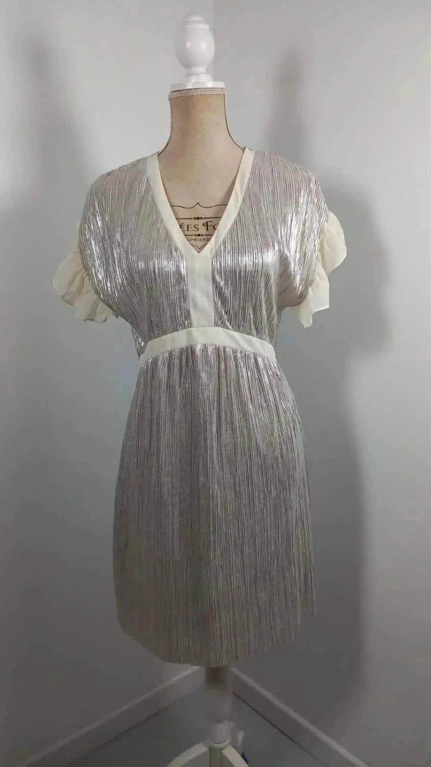 Robe de Cocktail Naf Naf - Argentée & Plissée - Neuve (T36)