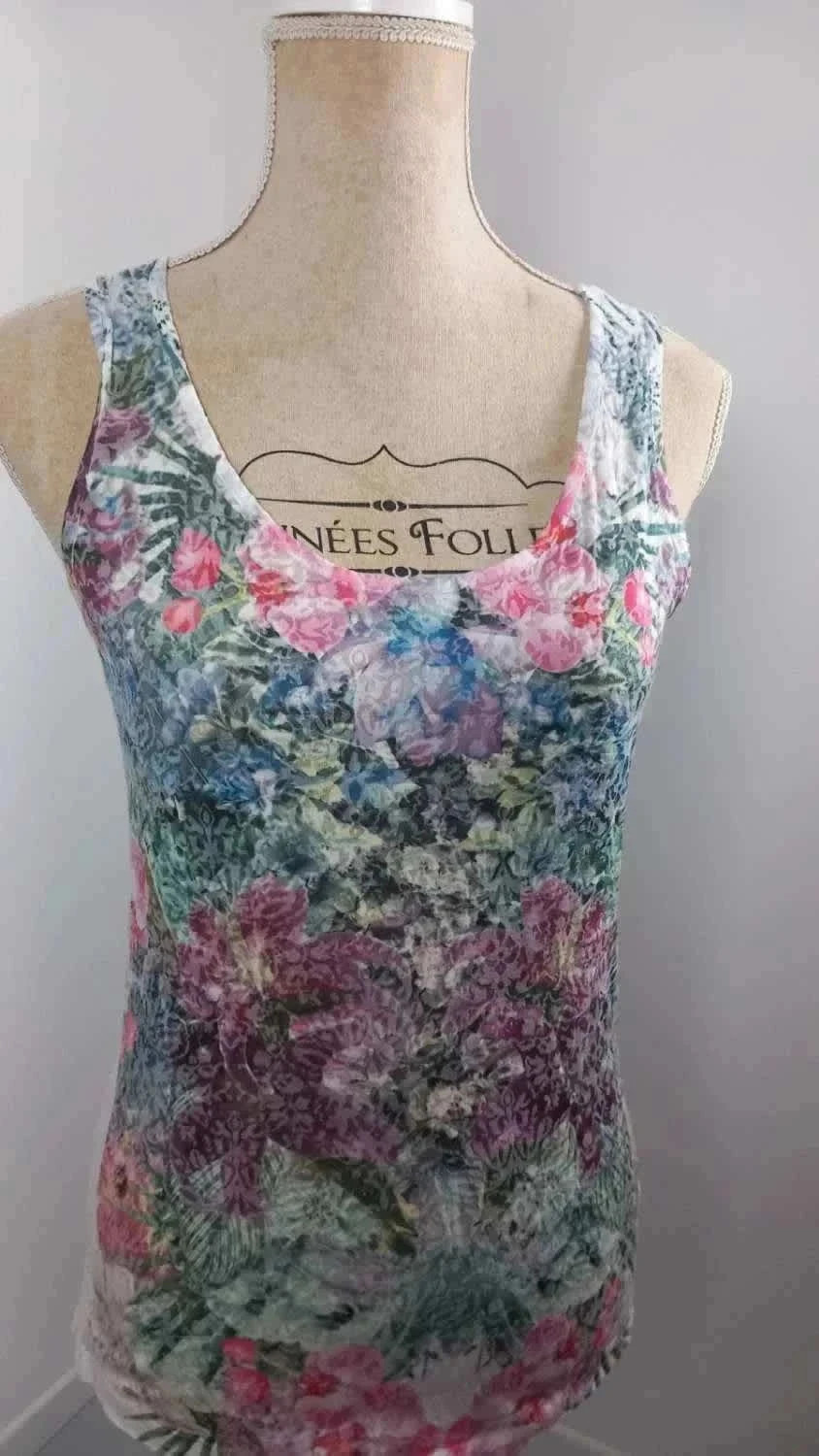Débardeur Fleuri Romantique - Taille 38/40 (M/L) - Imprimé Floral & Dentelle - Très Bon État – taille M / 38 / 10 2