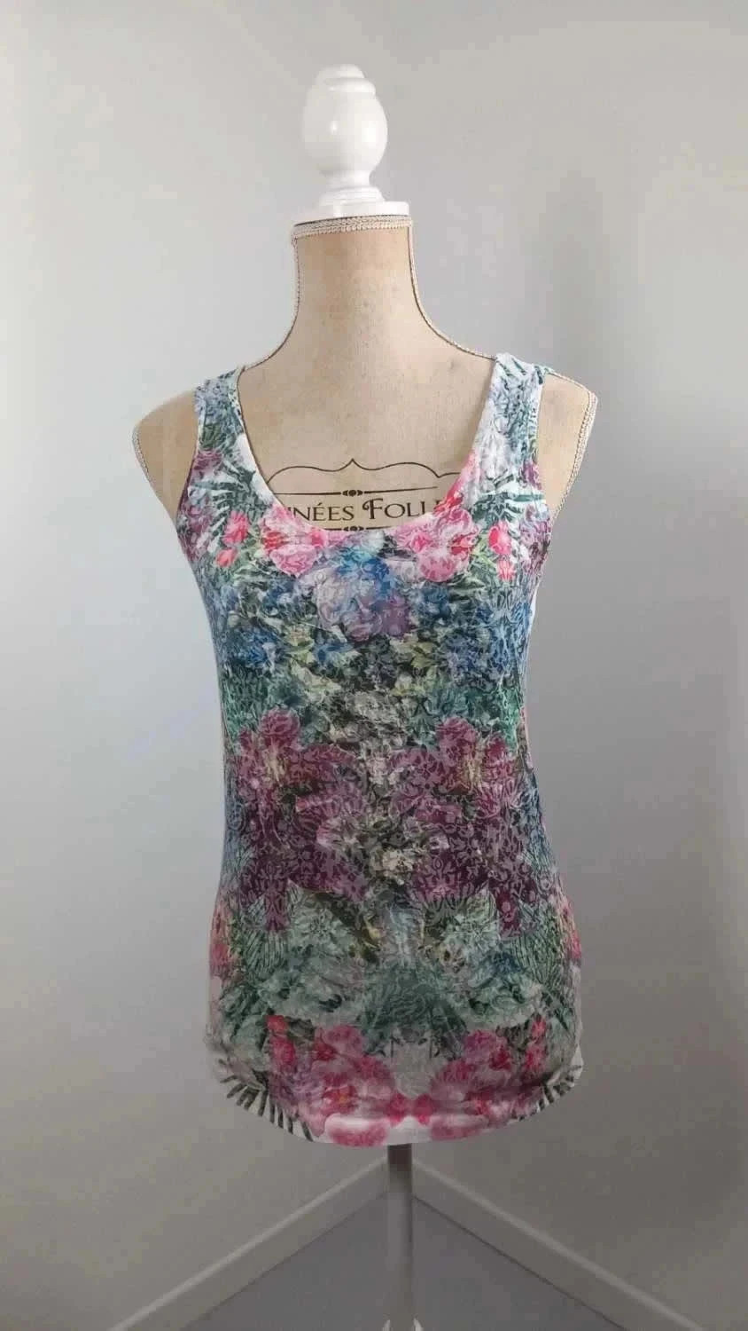 Débardeur Fleuri Romantique - Taille 38/40 (M/L) - Imprimé Floral & Dentelle - Très Bon État – taille M / 38 / 10