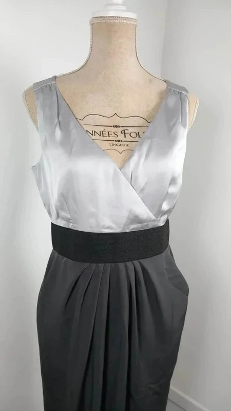 H&M Robe Cocktail T40 Gris Perle Anthracite Satinée Cache-Cœur Plissée Chic – H&M – taille M / 38 / 10 2