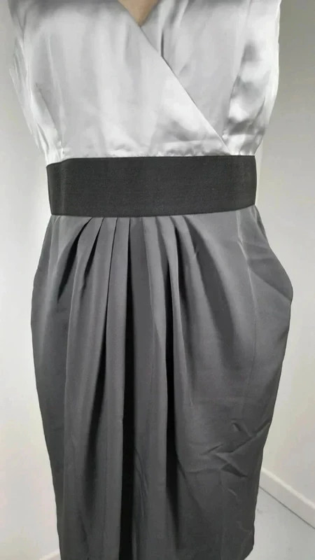 H&M Robe Cocktail T40 Gris Perle Anthracite Satinée Cache-Cœur Plissée Chic – H&M – taille M / 38 / 10 4