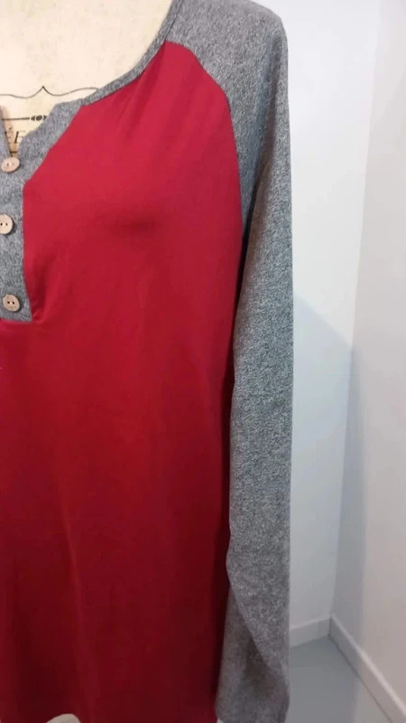 Tunique Femme 5XL 54/56 Rouge Bordeaux Gris Chiné Raglan Henley Grande Taille – taille 6XL / 52 / 24 5