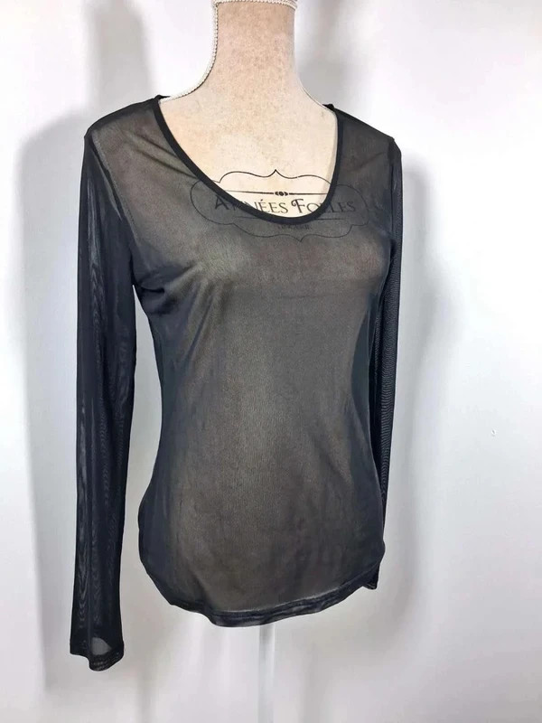 Smash! Top Femme L 40 Noir Résille Mesh Transparent Stretch Manches Longues Rock Chic – smash – taille M / 38 / 10 3