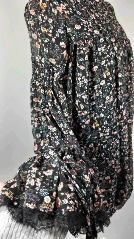 Bershka Combishort Femme T36 S Effet Robe Noir Fleuri Dentelle Manches Longues Bohème Chic – Bershka – taille S / 36 / 8 4
